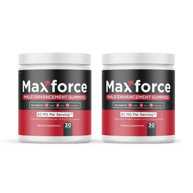 Maxforce two-bottle pack render, 2 black and red jars of 30 gummies