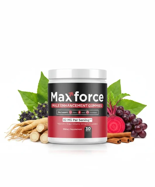 The Maxforce jar photographed with dried botanicals arranged behind it